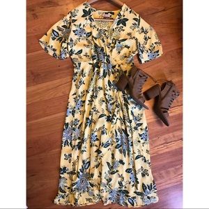 Per Una light floral yellow midi wrap dress
